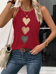 SHEIN LUNE Women's Casual Heart Graphic Slim Fit Camisole, Suitable For Summer Back To School - Burgundy - View 5