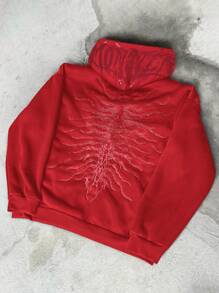 PAVTROS Men's Black Dark Centipede Embroidered Streetwear Hoodie