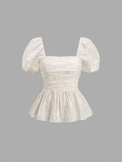 Sweetra 法式优雅清新粉色刺绣荷叶边 A 字短袖女士衬衫，春夏