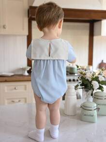 Souflis Souflis Infant Baby Boy Fashion Stylish Digital Print Blue & White Stripe Short Sleeve Bodysuit - Blue and White - View 2