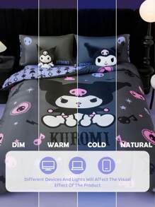 HELLO KITTY AND FRIENDS | SHEIN 3件組卡通字母印花深灰色床上用品被套組，適用單人床/雙人床/加大床/特大床，適合宿舍/居家 - 彩色 - 查看 11