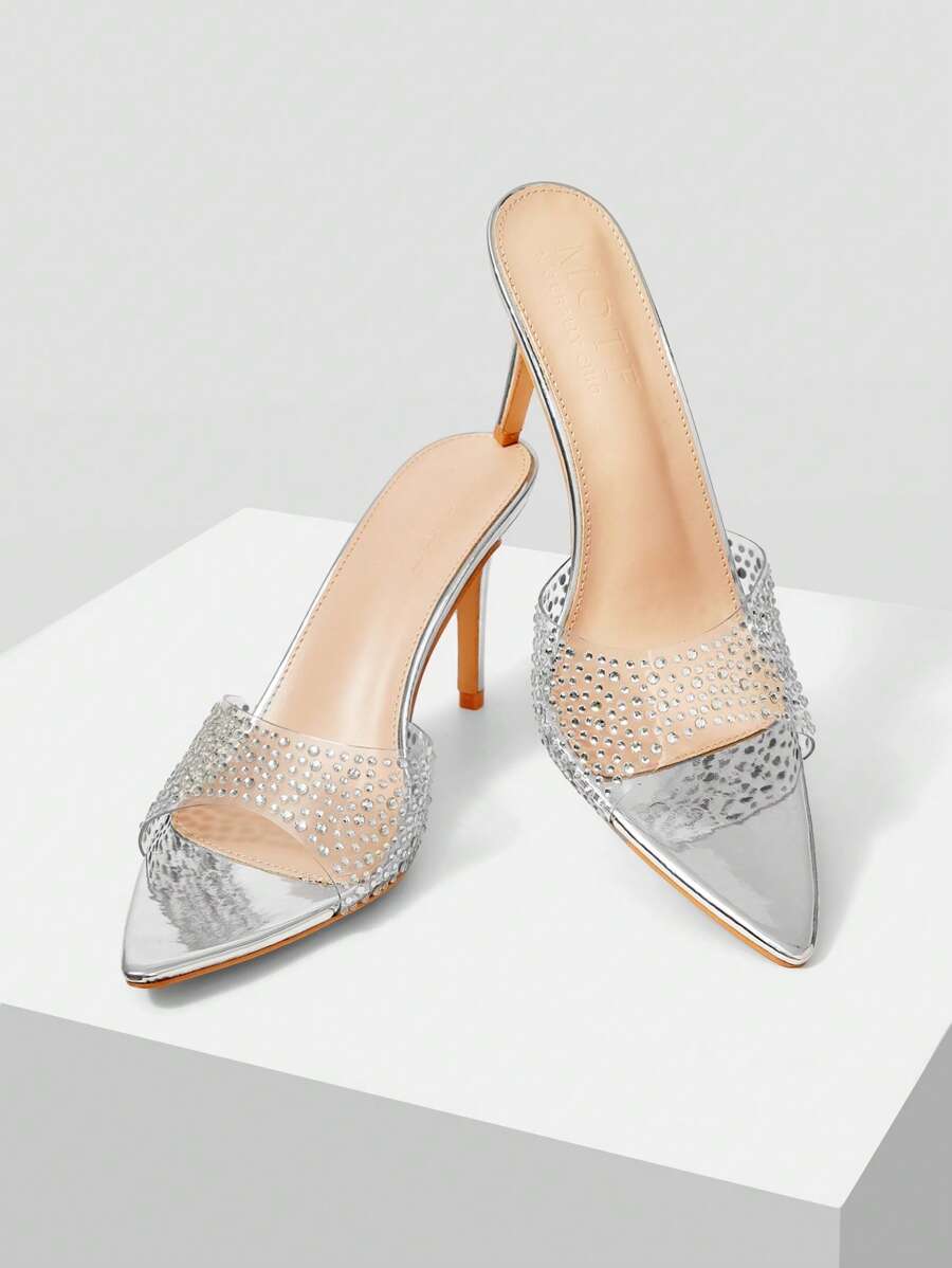 MOTF PREMIUM 水钻细节尖头高跟凉鞋 - 銀色 - 查看 1