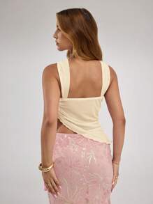 SHEIN BAE 女士春夏粉色优雅浪漫连衣裙甜美抹胸褶皱不对称下摆露背外出夏季上衣，女士夏季，狂欢，俱乐部女士性感，女士海滩 - 杏色 - 查看 2