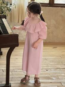 DAZY Young Girl Plain Ruffle Collar Sleeveless Jumpsuit,Girls Summer Outfits - Pink - View 8