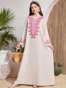 SHEIN Leap Crew Apricot Pattern Print Long Robe, Teen Girls Summer Vacation Wear, Spring/Summer - Apricot - View 4