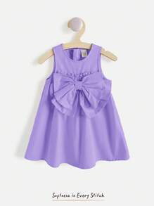 Cozy Pixies Baby Girl Sleeveless Dress With Large Bow Decor, Elastic Waist