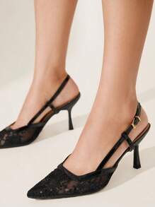 CUCCOO CHICEST 女士尖头高跟鞋，性感细跟户外通勤派对婚礼红鞋 - 黑色 - 查看 3