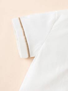 Souflis Souflis 2 Stücke/Set Kleinkind Jungen Frühling/Sommer Polo Kragen Kontrast Farbrand Kurzarm Hemd + Plissee Shorts, Hochzeit/Valentinstag Outfit - Khaki - Übersicht 6