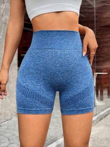 Easithlete 宽腰带运动短裤蓝色短裤女士运动短裤、健身短裤、骑行短裤 - 藍色 - 查看 5