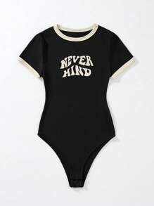 SHEIN EZwear 大码夏季撞色字母图案针织连体衣