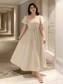 Dazy Plus Plus Size Chiffon Puff Sleeve Off Shoulder Wrap Dress With Flared Hem