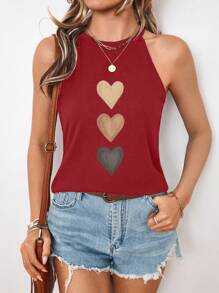 SHEIN LUNE Women's Casual Heart Graphic Slim Fit Camisole, Suitable For Summer Back To School - Burgundy - View 3