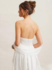 L'Amorae Women's Sexy Strapless Backless Ruffle Hem Maxi Dress - White - View 2