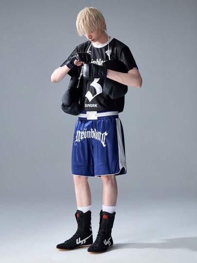 NEON BLANC Pantalones cortos casuales sueltos con estampado de letras para el estilo callejero de los hombres, adecuados para el verano, esenciales de streetwear