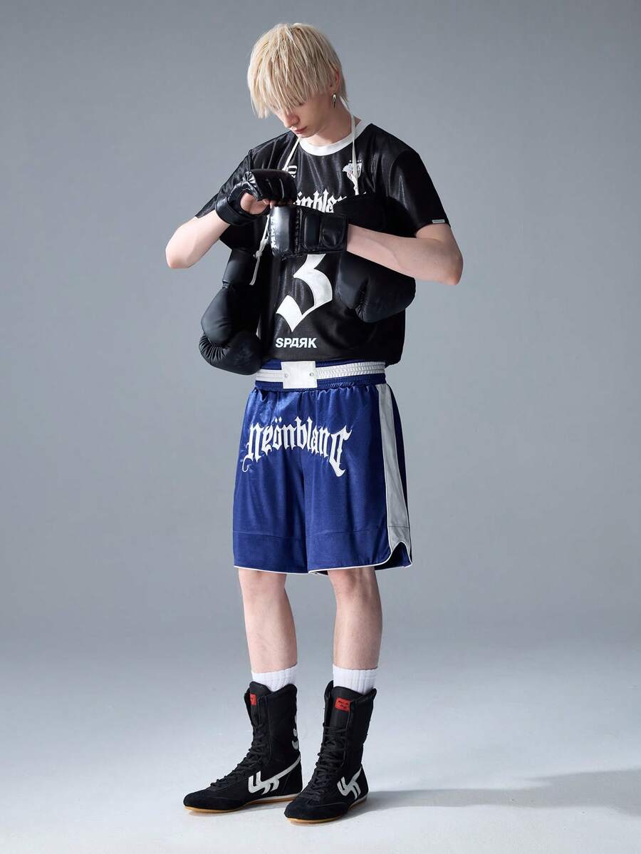 NEON BLANC 男士街头风格字母印花宽松休闲短裤，适合夏季，街头潮流必备