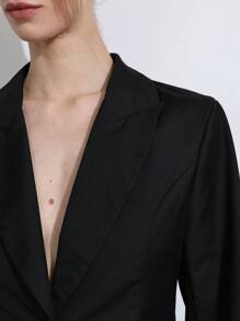 Lumivelle 女士时尚收腰翻领长袖办公夹克 - 黑色 - 查看 6