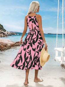 SHEIN VCAY 2pcs Women Set: Open Shoulder Crop Top & High Waist Loose Skirt - Watermelon Pink - View 2