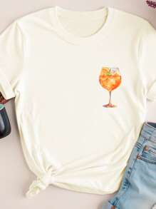 INAWLY Camiseta de Aperol Spritz, camiseta vintage italiana de aperitivo, regalo para amantes del spritz, camiseta de fiesta sola, camiseta de club de cócteles, camiseta estampada de mujer de cuello redondo - Albaricoque - Ver 3