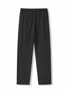 Genlund Men's Solid Color Knotted Waist Straight Loose Casual  Black Pants Men Baggy - Black - View 2