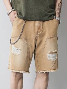 Manfinity EMRG Plus Size Men's Solid Color Distressed Pocket Casual Jeans