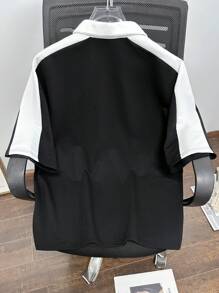 Manfinity Homme Men's Letter Print Short Sleeve Casual Commuting Polo Shirt - Black - View 2