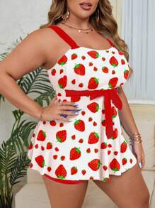 Swim Mod Plus Size Women's Vacation/Graduation Beach Fruit Print Tankini Swimsuit Two Pieces Set, Sweet & Cute Multi-Color For Summer - Multicolor - View 5