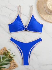 SHEIN Swim Beach Vacation Contrast Color Trim Swimsuit Set For Summer - Multicolor - View 6
