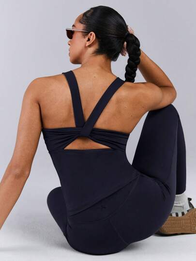 Athîral Damen Set aus Unifarben Trägerhemd und nahtlosen Leggings für Sport