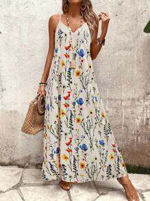 Breezaya Váy Maxi rộng rãi in hoa cỡ lớn cho nữ, mùa hè - Nhiều màu - Xem 4
