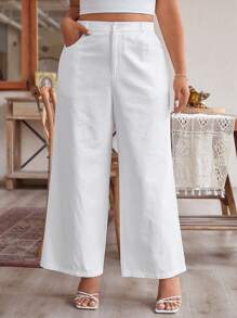 SHEIN Frenchy Women's Plus Size Simple Solid Color Daily Pants - White - View 6