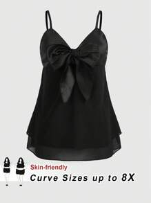 SHEIN CURVE+ Top camiseta con lazo, talla grande, simple y de moda, apropiado para el verano