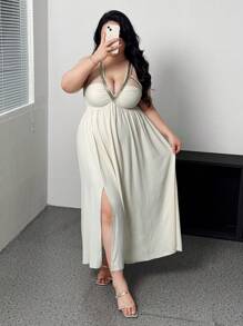 Celure Plus Size V-Neck Backless Elegant Sleeveless Dress For Spring And Summer