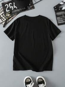 Teen Titans Go X SHEIN Maglietta nera a maniche corte con grafica a cartoni animati, adatta per ragazzi, ideale per l'estate