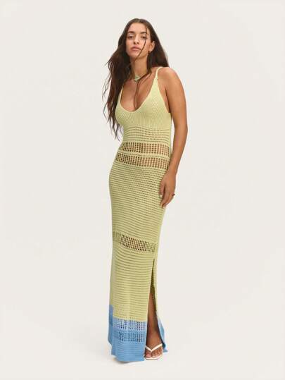 Nöista Váy Maxi Crochet Boho màu pastel lý tưởng cho những buổi tụ họp mùa xuân hoặc kỳ nghỉ hè.