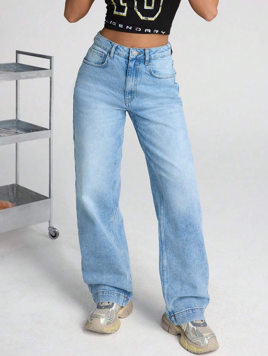 RueChic Women's Comfort Straight Fit Jeans, Fashionable For Summer Womens Women S Outfits Work Outfits For Women Baggy Jeans Woman Womens Petite - Medium Wash - View 1