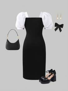 SHEIN Explorewe Tween Girls Fashion Print Bodycon Dress, Suitable For Summer Party And Casual Wear