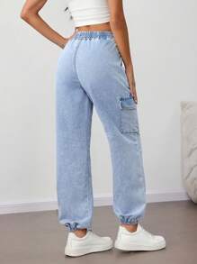 SHEIN Tall 女式宽松工装牛仔裤，蓝色牛仔裤，女式运动裤，女式工装裤，宽松裤，筒形裤，宽松牛仔裤，女式阔腿裤，女式夏装