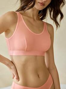 Ocili Sujetador camisola de estilo minimalista de mujer, de tela suave y sutil, de seda - Naranja Coral - Ver 6