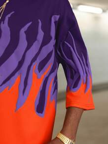 PAVTROS 男士火焰印花圆领休闲宽松短袖 T 恤 - 紫色 - 查看 6