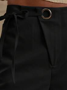 MUSERA 阔腿裤，不对称前襟，环扣细节，贴边口袋，优雅专业，商务休闲，适合度假、秋冬、工作、办公室、约会、外出、返校、婚礼宾客等场合，剪裁合身，可爱，适合早午餐、春季等场合。 - 黑色 - 查看 5