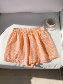 Comfortcana Celana Pendek Wanita Kasual Bergaris dengan Pinggang Elastis, Musim Panas - Burnt Orange - View 7
