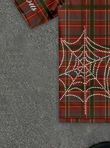 Manfinity Roghcode Men's Casual Plaid Rhinestones Spider Web Distressed Print Shirt - Multicolor - View 3