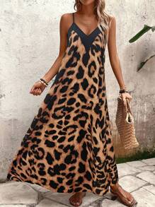 Breezaya 女士豹纹无袖连衣裙，休闲度假连衣裙长款度假海滩装 - 彩色 - 查看 3