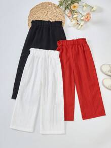 3pcs/Pack Girls Casual Loose Fit Wide Leg Pants, Suitable For Spring/Autumn - Multicolor - View 2