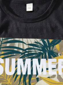 SHEIN 男童字母和葉子印花短袖t恤和短褲