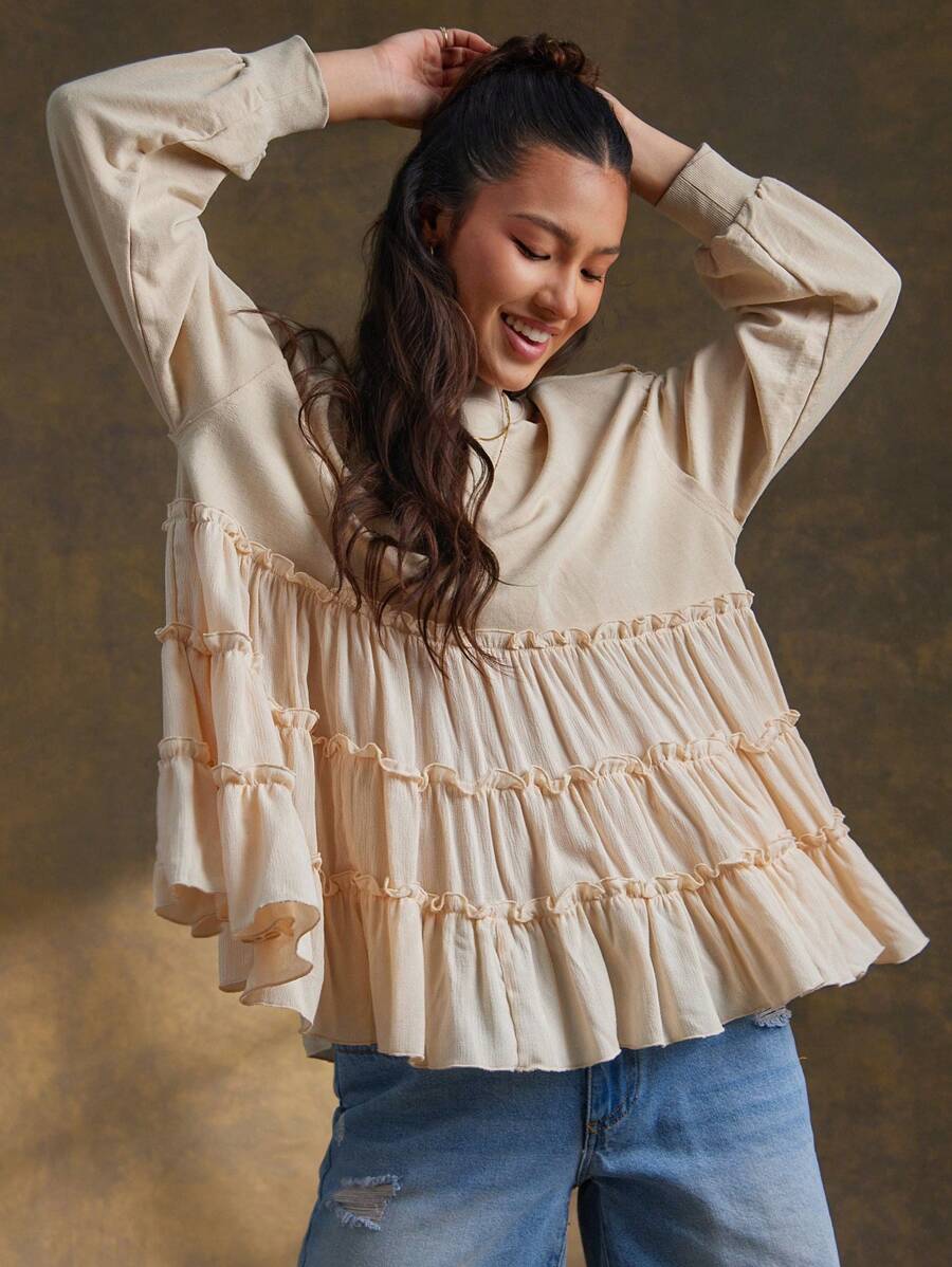 WESTFADE Western Mixed Media French Terry & Textured Woven Crew Neck ...