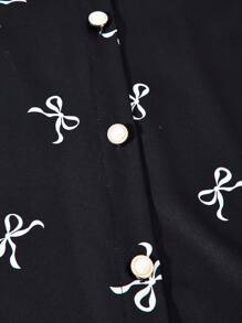 SHEIN Explorewe Tween Girls Collared Simple Fashionable Short Sleeve Summer Dress - Black - View 4