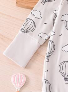 Infant/Toddler Boys' Minimalist Hot Air Balloon Print Long Sleeve Jumpsuit, Comfortable Stretch, Contrast Color Trim, Spring/Summer/Autumn/Winter - Beige - View 5