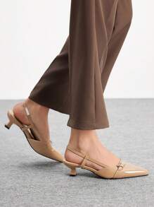 CUCCOO BIZCHIC Giày cao gót đế bằng mũi nhọn màu mơ thoải mái, dễ đi lại và thường ngày, có quai hậu - Màu be - Xem 4