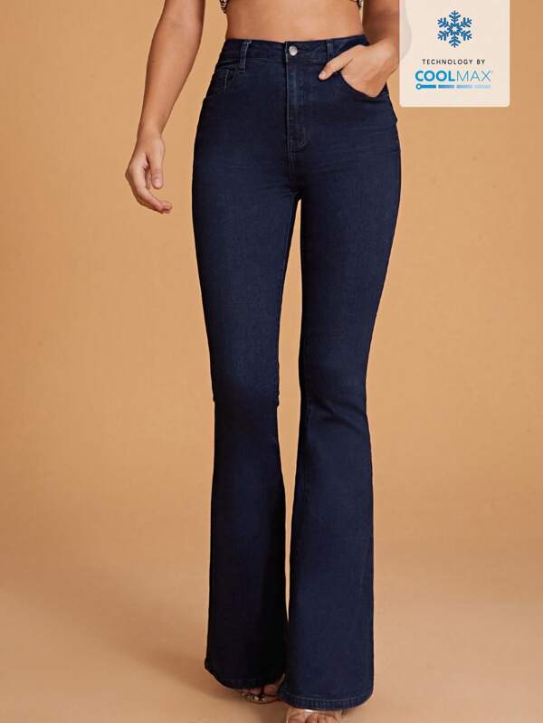 SHEIN Essnce Damen Lässig einfarbige Jeans mit schrägen Taschen und Glockenform